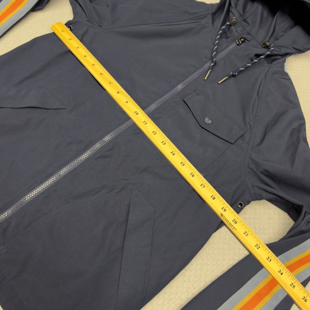 Faherty Jacket Mens XS Navy Blue Hooded Racing Stripe Retro Parka Full Zip - Picture 7 of 7